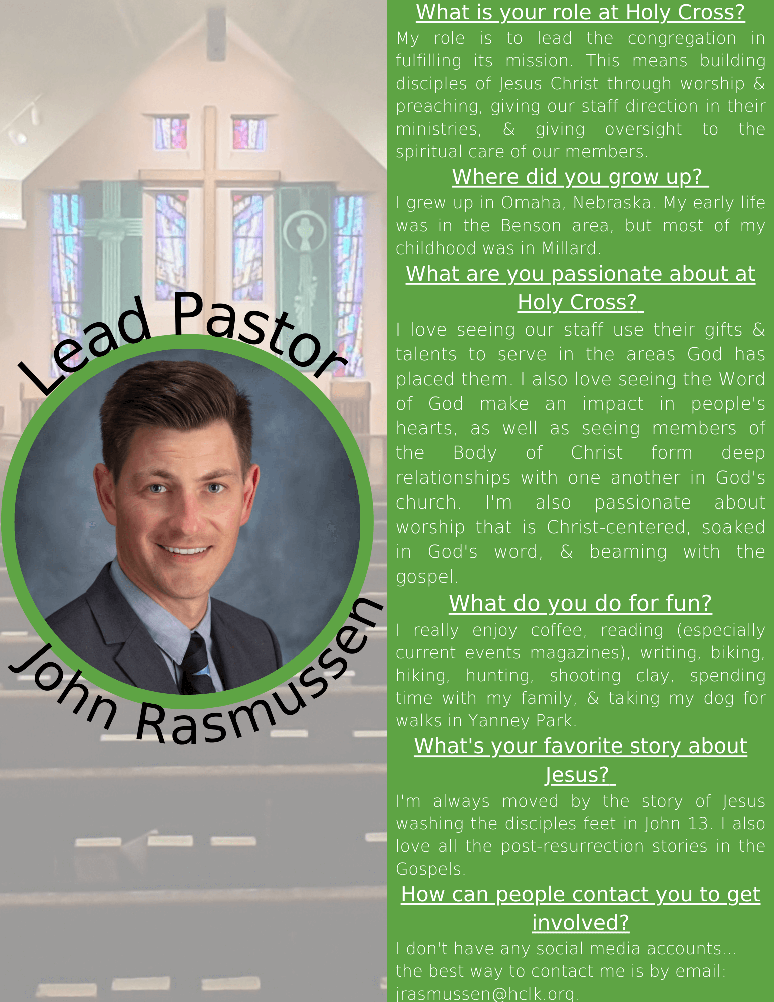 Staff – Pastor John Rasmussen – Holy Cross Lutheran Church