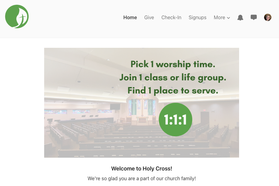Holy Cross on the Church Center App.